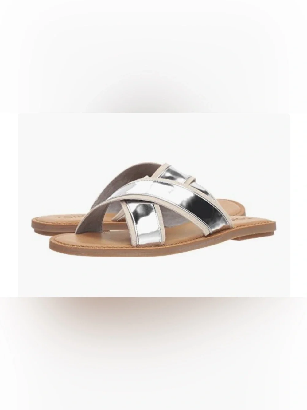 TOMS Women’s VIV Silver Speccio Slide Sandal Shoe 9.5 Metallic Crisscross Strap
